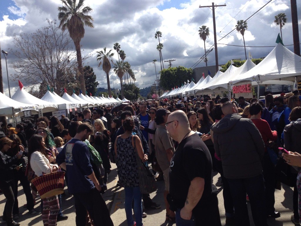 Crowd gathering at Vegan Street Fair in LA 